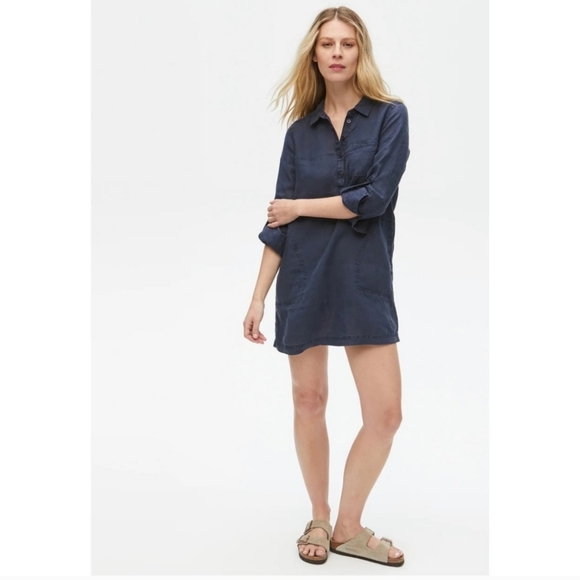 Michael Stars Eleanor Linen Shirt Dress Navy NEW! Sizes 1X, - Picture 1 of 14